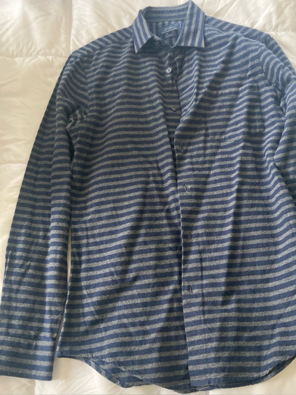 Zara Men's Striped Button-Up Cardigan - Blue & Gray